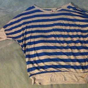Debs love rocks blue and gray striped shirt XL