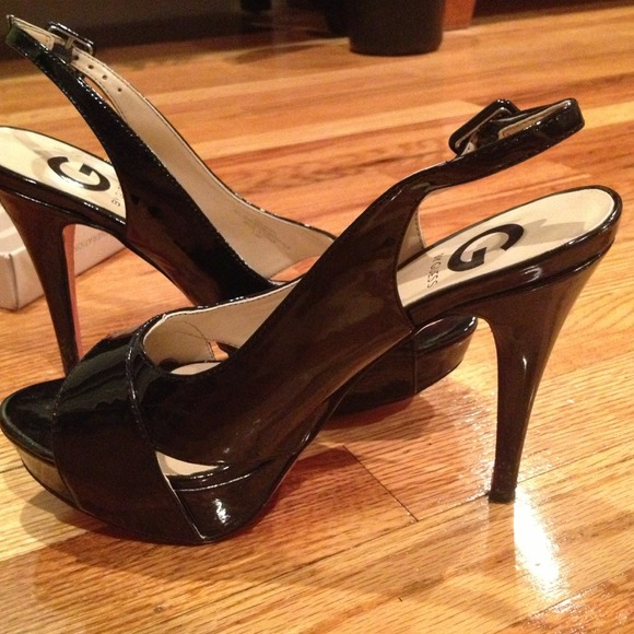 G by Guess patent black platform slingbacks