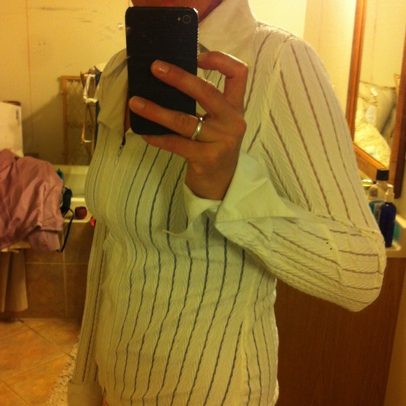 Sheer white zip up dress shirt by Michelle Nicole