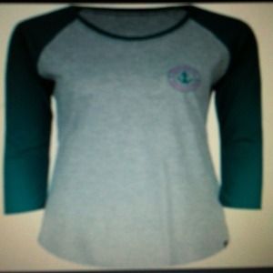 Tilly's Hurley anchored raglan tee teal/grey L