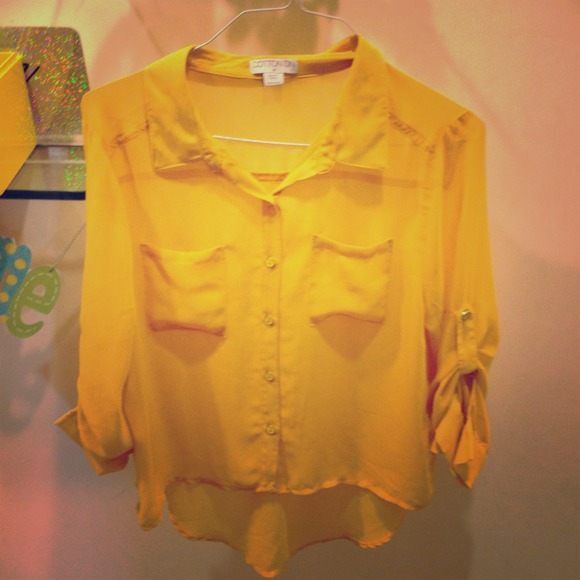 yellow chiffon button down