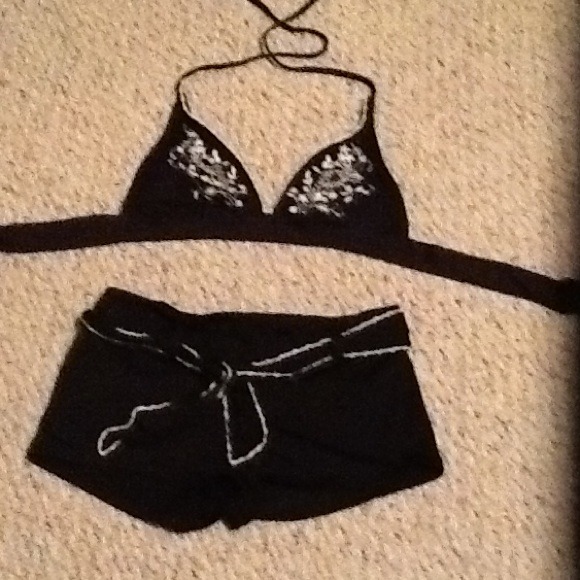 Cute black and white embroidered swimsuit