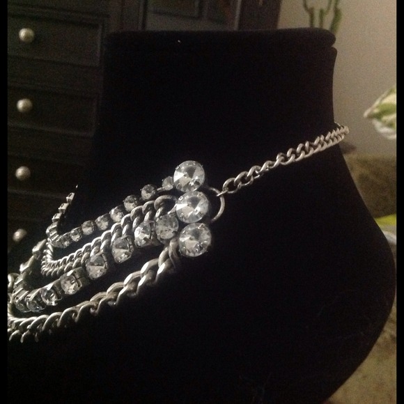 Multi-Strand Chain & Rhinestone Necklace - Picture 2 of 4
