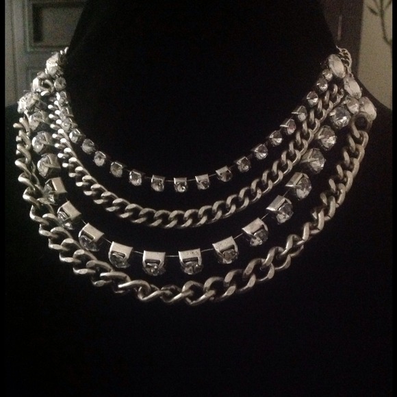 Multi-Strand Chain & Rhinestone Necklace - Picture 4 of 4