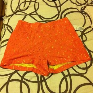 Salmon/Yellow Lace High Waisted Shorts