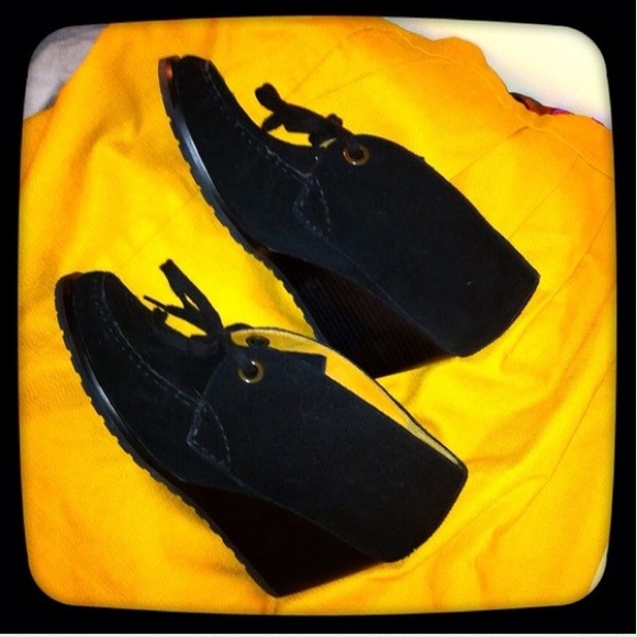 Cole Haan Black Suede Wedge Booties