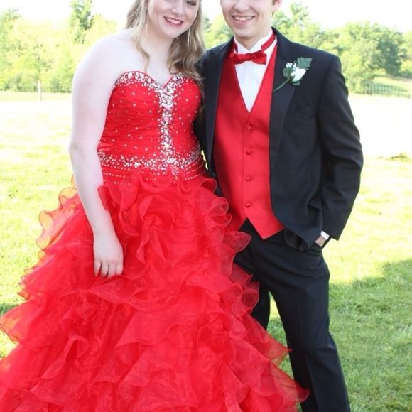 Bright Red Ruffle Ball Gown