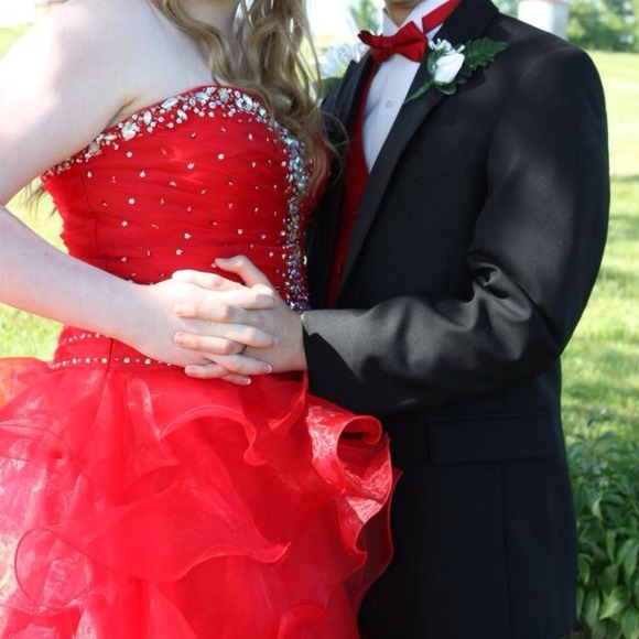Bright Red Ruffle Ball Gown - Picture 3 of 4