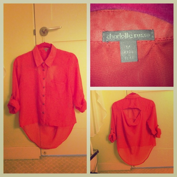 Red open back blouse