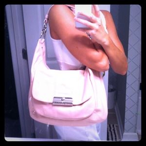 Pink soft leather hobo style coach bag