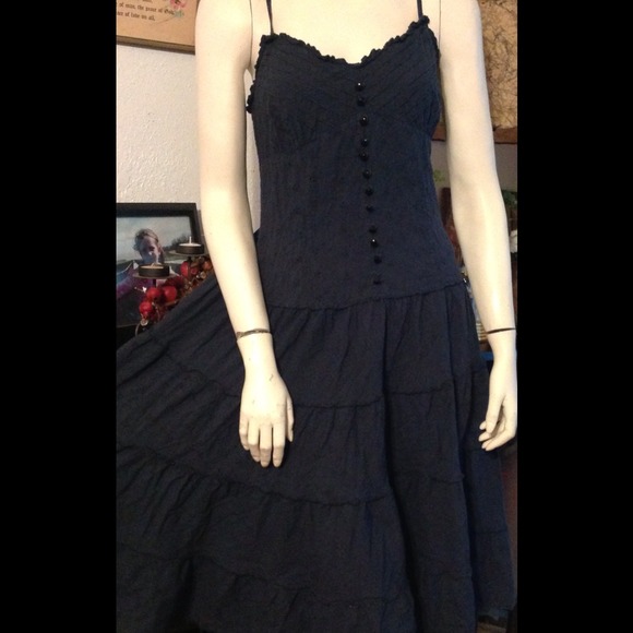 SOLD~Navy blue ruffled eyelet sun dress M/ L