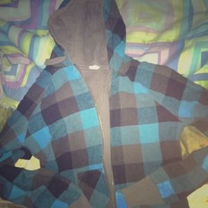 Blue & black checkered small hoodie.