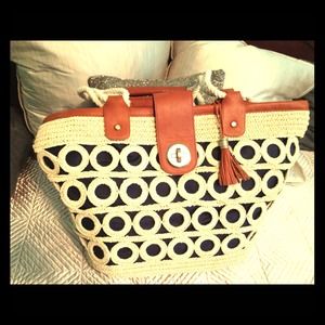 Land's End Navy, Fiber, and Leather Tote