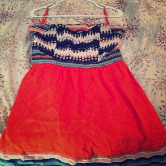 Aztec Orange Strapless Dress