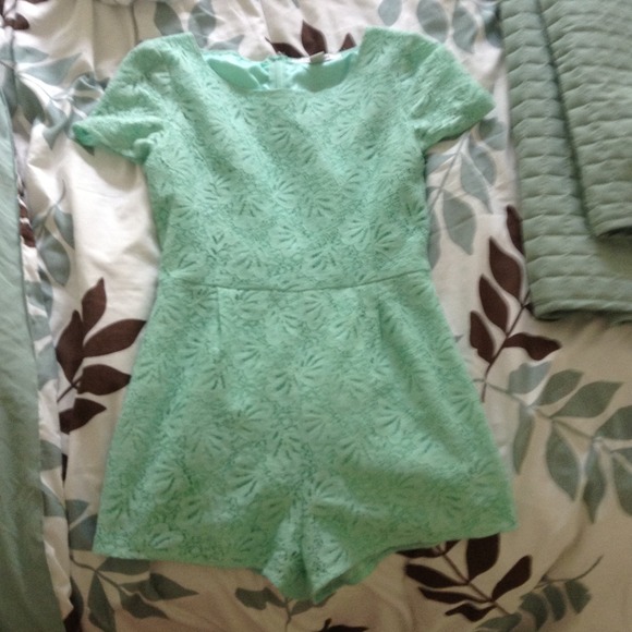 Mint Green Lace Romper!