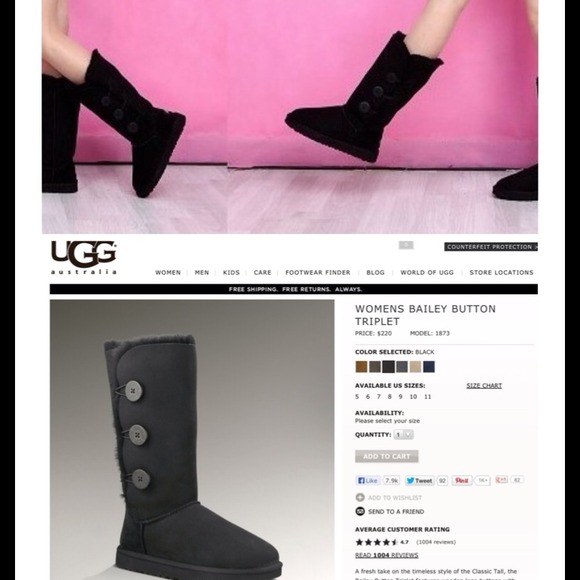 Ugg Bailey Button Triplet in black size 6 with box