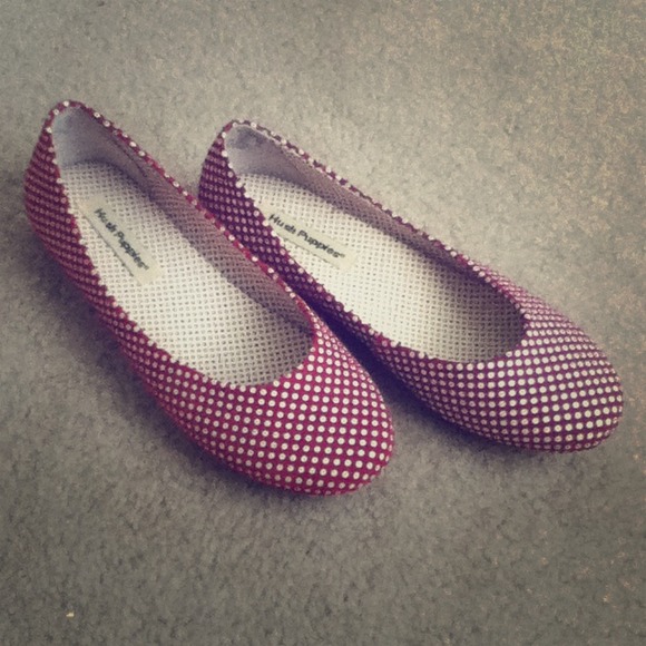 Red and White polka dot Hush Puppies