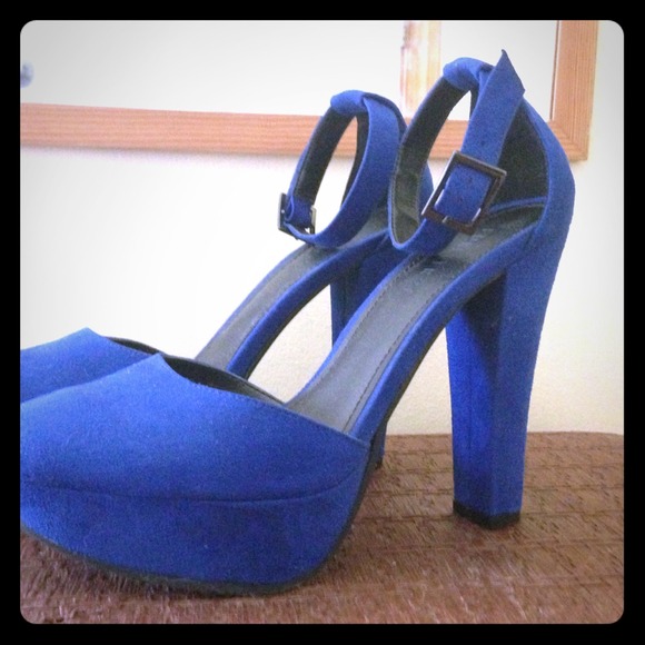 Blue ankle strap heels