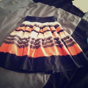 H&M pleated, high waisted, black and peach skirt