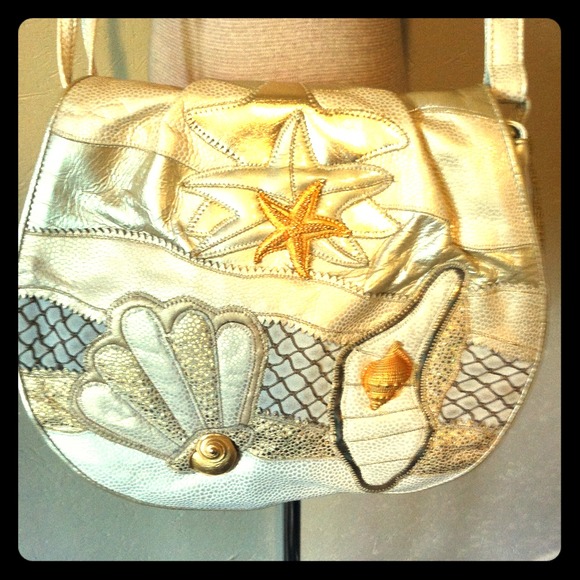 VINTAGE Sharif Leather Beach Themed Bag Purse