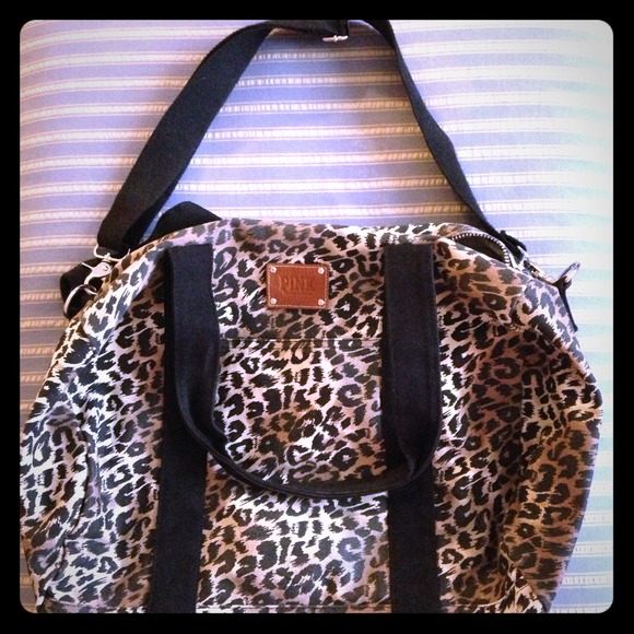 Pink leopard print duffle bag