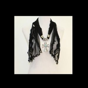 Black Lacey scarf with silver jewelry