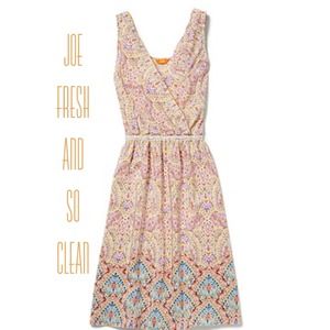 Joe Fresh Lotus Print 100% Silk V-neck Dress, XS