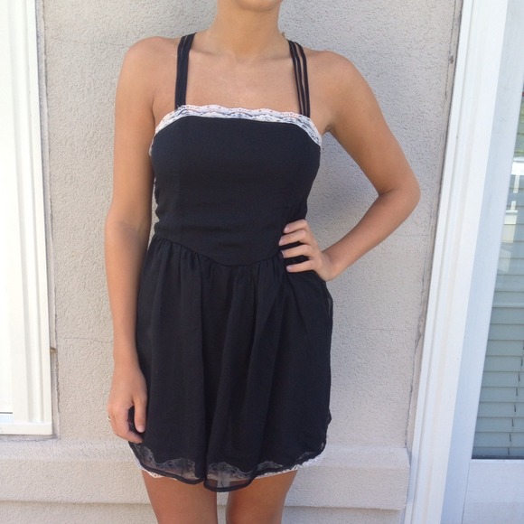 Black Chiffon Dress with Ivory Lace, small