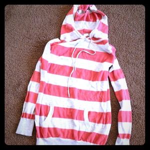 a thin striped hooded sweater