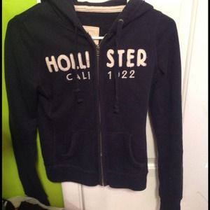 Navy blue zip up Hollister hoodie
