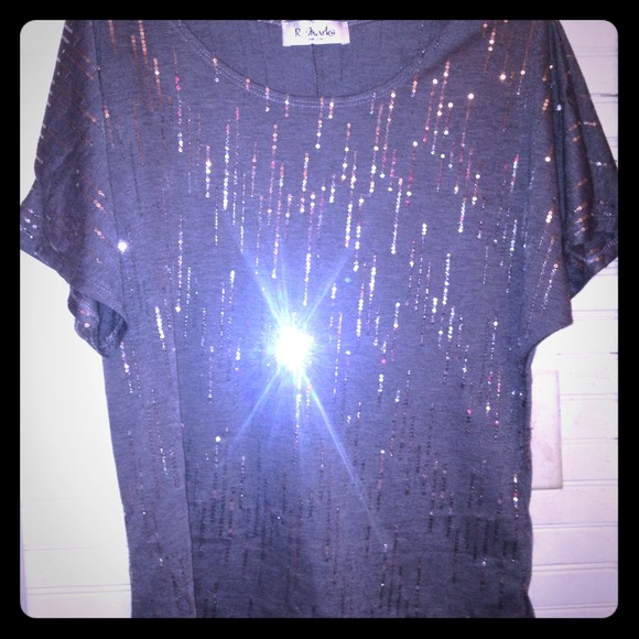 Grey and silver sequin top