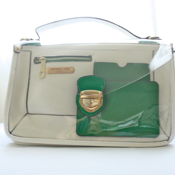 RESERVED Clear white & emerald handbag satchel - Picture 2 of 4