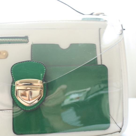 RESERVED Clear white & emerald handbag satchel - Picture 4 of 4