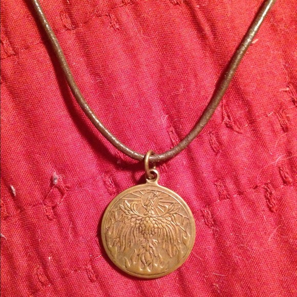 Bronze circular Phoenix pendant