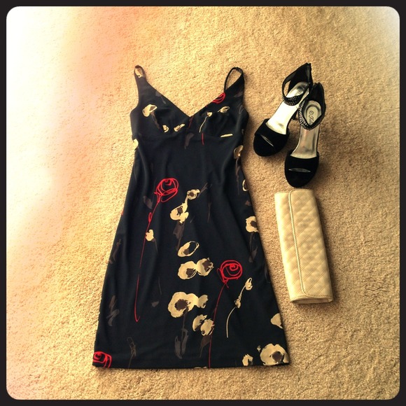BCBG black rose print dress
