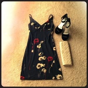 BCBG black rose print dress