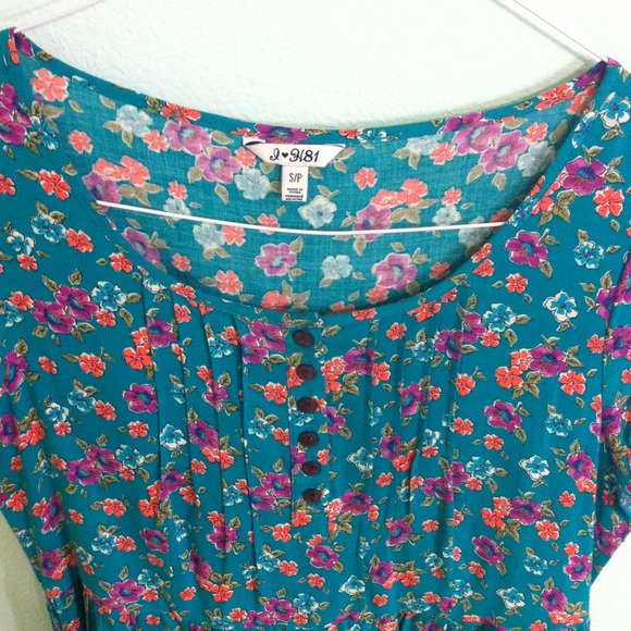 Teal Floral Baby Dress - Picture 2 of 3