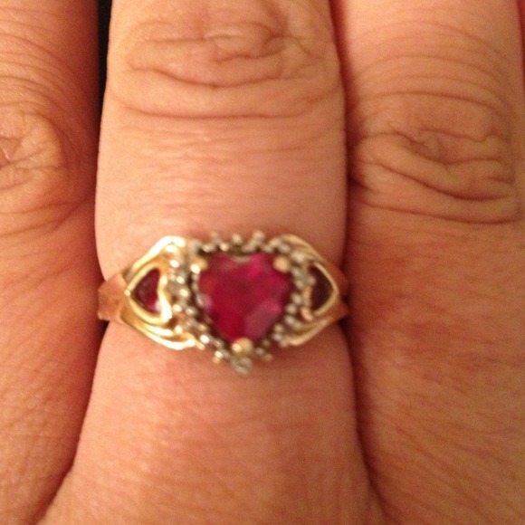 10K Yellow Gold lab created ruby and real diamonds
