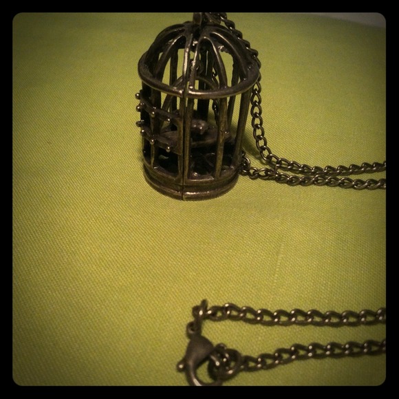 Bird and cage long necklace