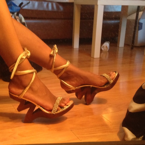 two lips Shoes - Two lips cut out/zig zag gold wood lace up wedge two lips Shoes - Two lips cut out/zig zag gold wood lace up wedge