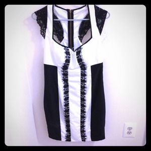 Black and white dress with black lace accent