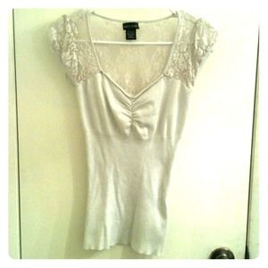 Off-White Shirt with Pale Pink Floral Lace