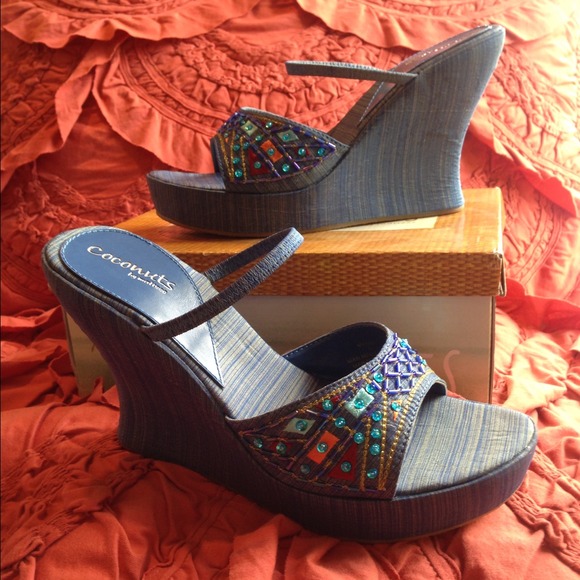 Blue Beaded Platform Sandals - Picture 2 of 4