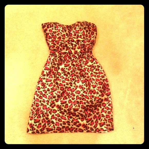 Strapless pink &black cheetah print dress.
