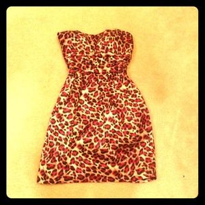 Strapless pink &black cheetah print dress.