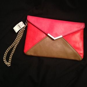 Pink and brown envelope clutch