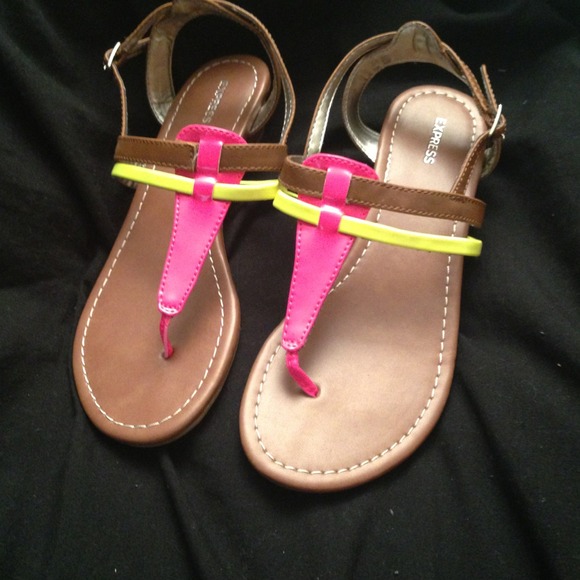 Express nude sandals with pink and yellow