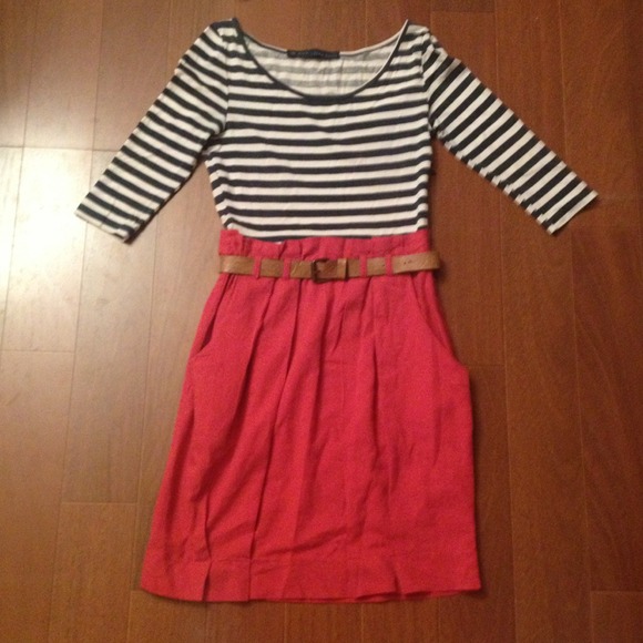 Navy/white stripe & red Zara dress