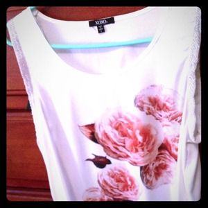 Satin rose blouse with beadwork.