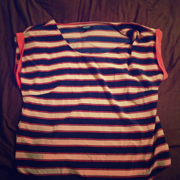 Striped navy and coral shirt